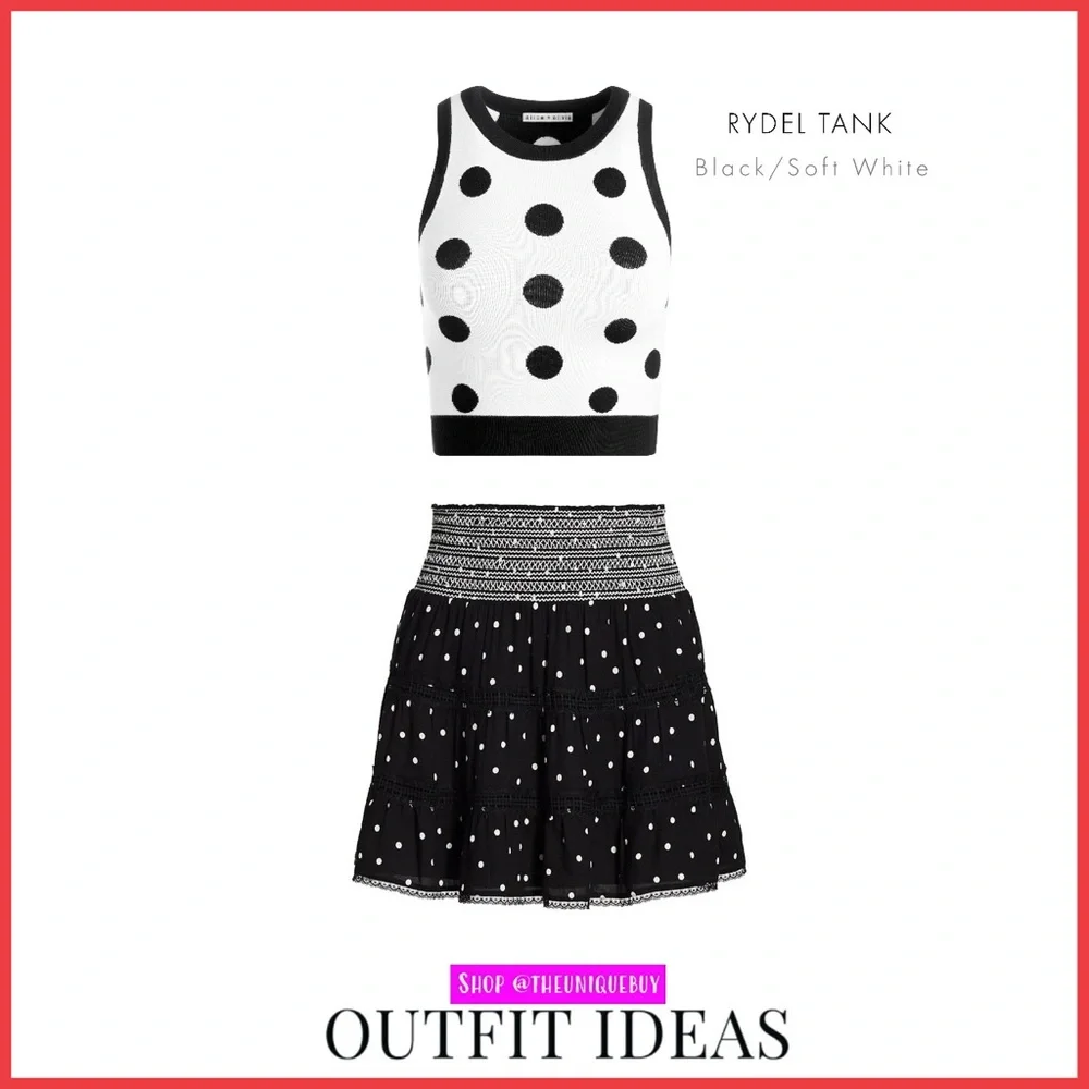 Alice + Olivia Annabeth Polka Dot Black White Lace Trimmed Mini Skirt